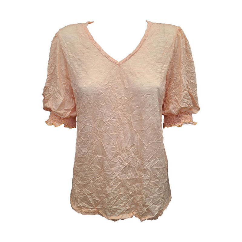 David Cline Mariana Shirred Puff Sleeve V-Neck Top - Peach