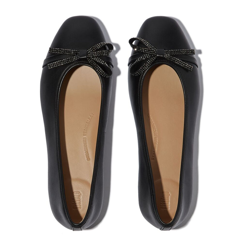FitFlop Delicato Glitz-Bow Leather Ballet Flats - Black