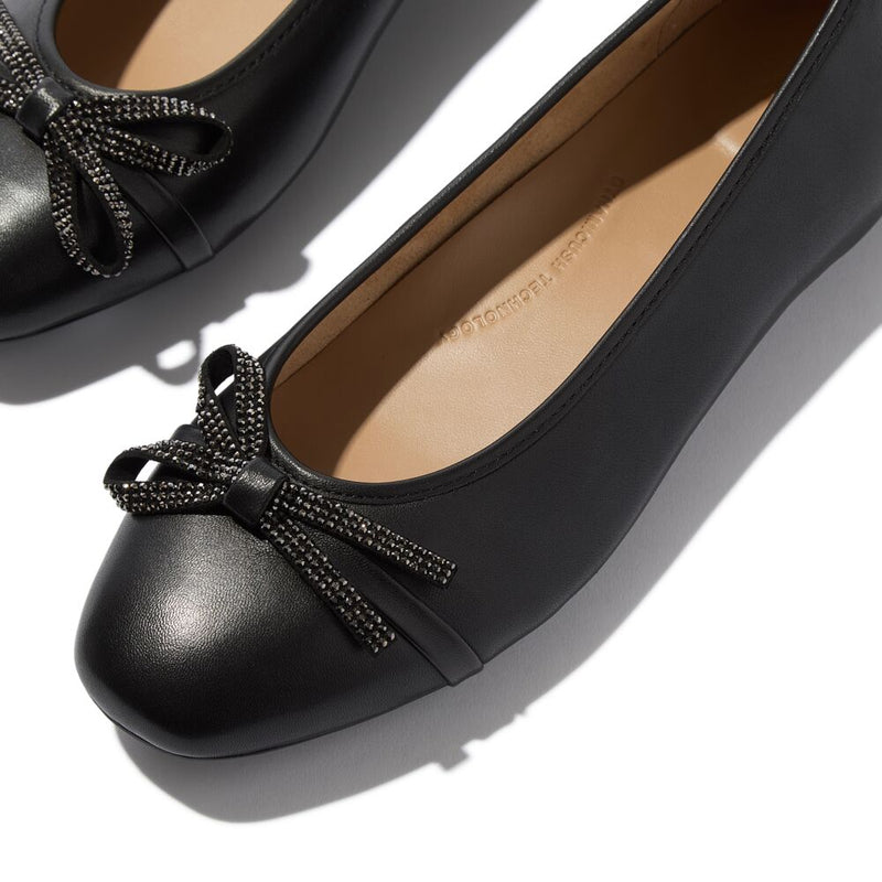 FitFlop Delicato Glitz-Bow Leather Ballet Flats - Black