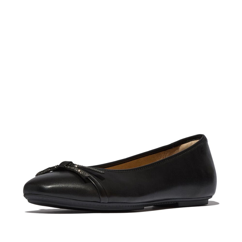 FitFlop Delicato Glitz-Bow Leather Ballet Flats - Black