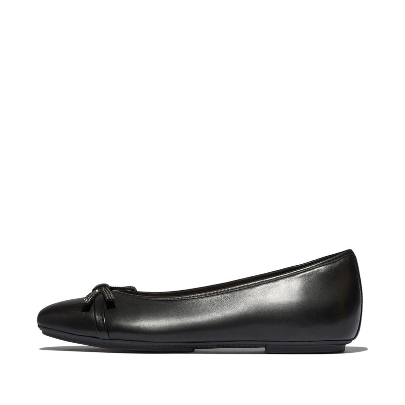 FitFlop Delicato Glitz-Bow Leather Ballet Flats - Black