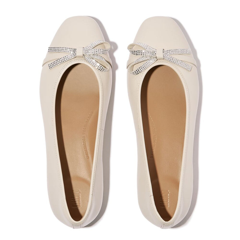 FitFlop Delicato Glitz-Bow Leather Ballet Flats - Paris Beige