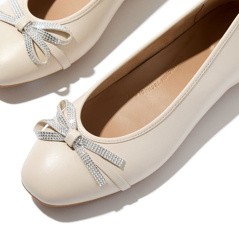 FitFlop Delicato Glitz-Bow Leather Ballet Flats - Paris Beige