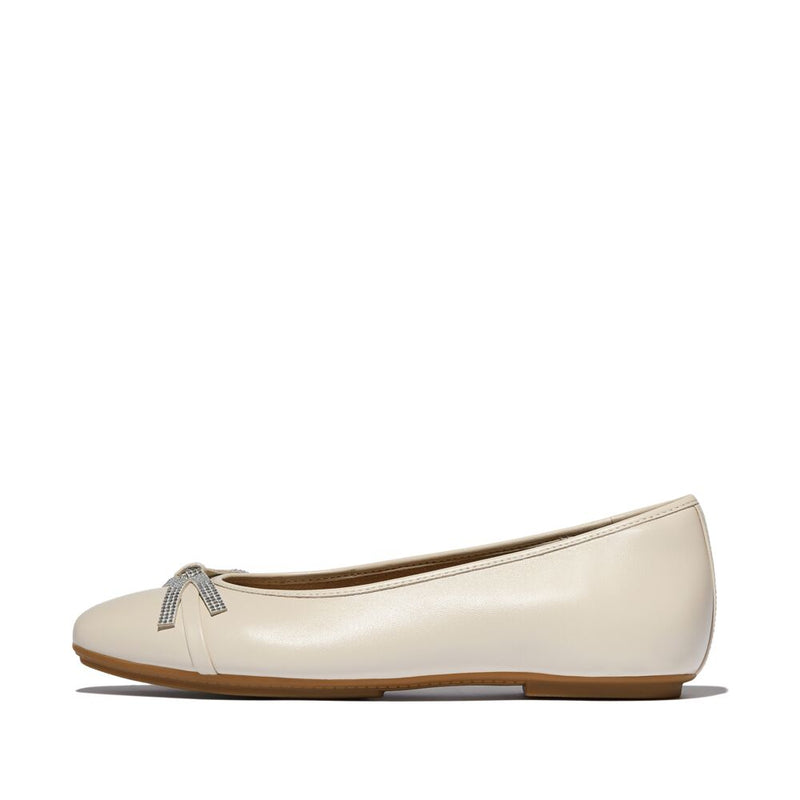 FitFlop Delicato Glitz-Bow Leather Ballet Flats - Paris Beige