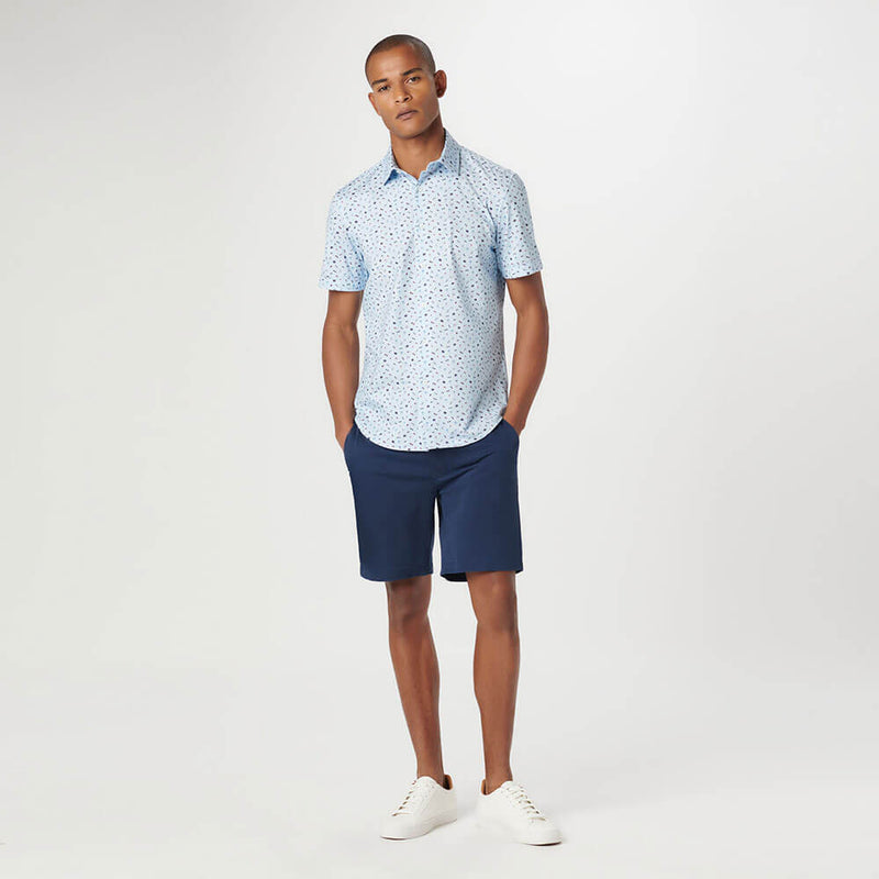 Bugatchi Ooohcotton Miles Beach Day Print Short Sleeve Sport Shirt - Air Blue