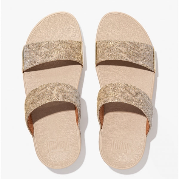FitFlop Lulu Glitz Slide Sandals - Platino