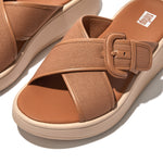 FitFlop F-Mode Flatform Cross Slides Canvas Sandals - Latte Tan
