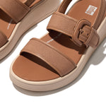 FitFlop F-Mode Flatform Buckle Canvas Backstrap Sandals - Latte Tan