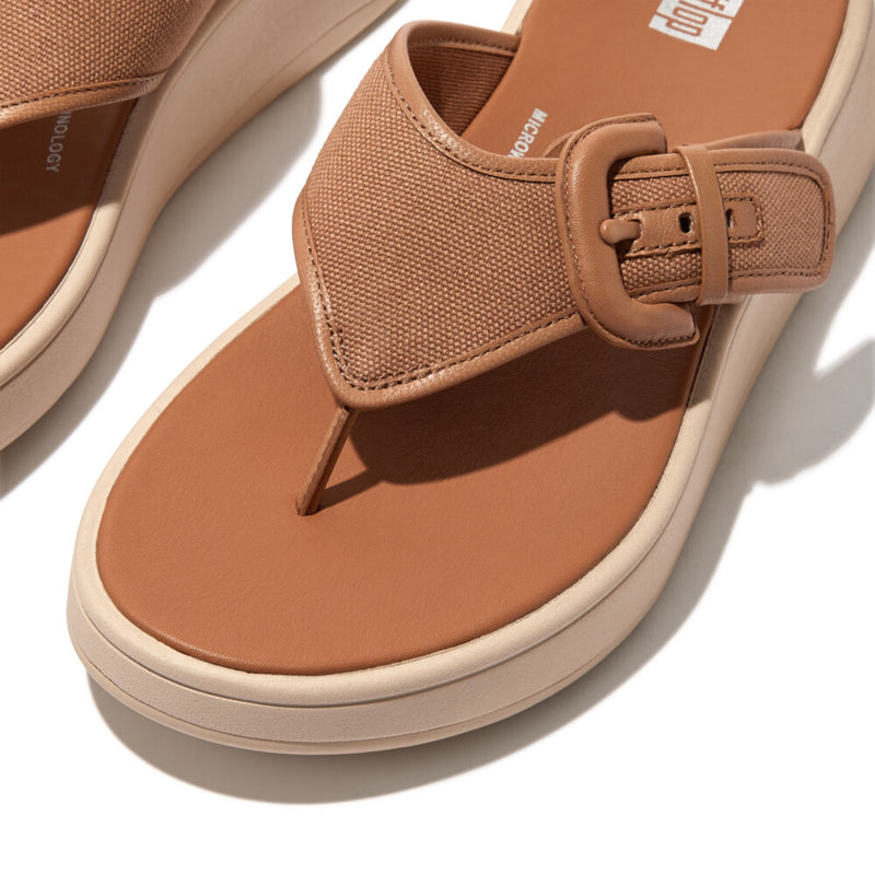 FitFlop F-Mode Flatform Buckle Canvas Sandals - Latte Tan