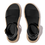 FitFlop F-Mode Espadrille Leather Flatform Ankle Strap Sandals - Black