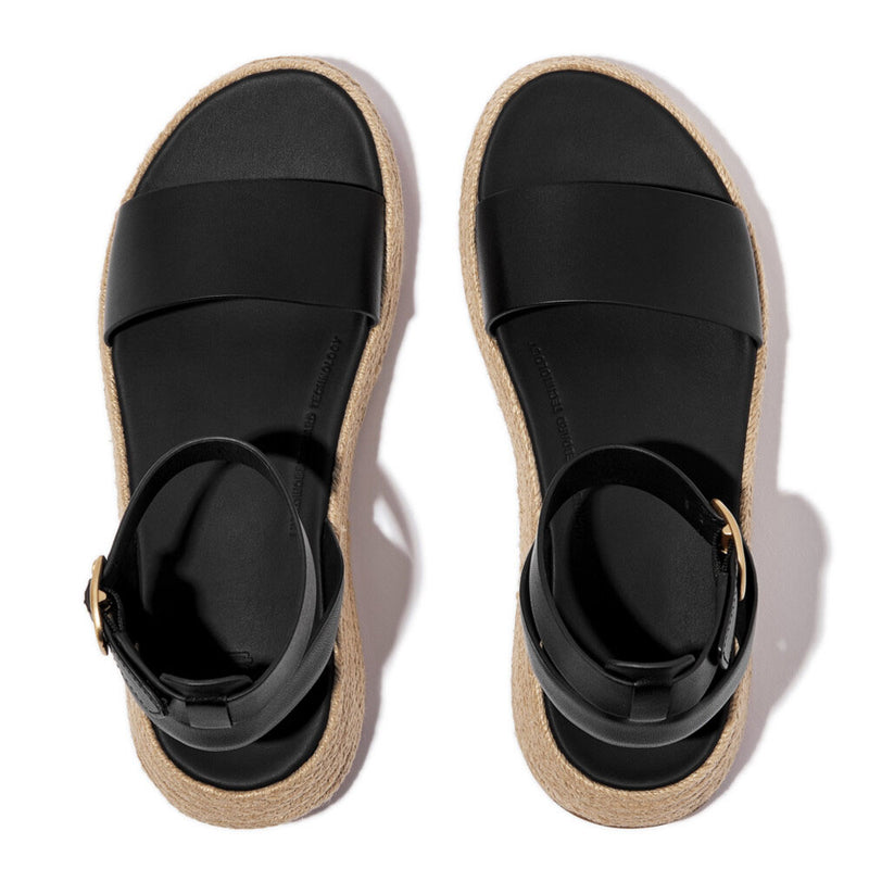 FitFlop F-Mode Espadrille Leather Flatform Ankle Strap Sandals - Black