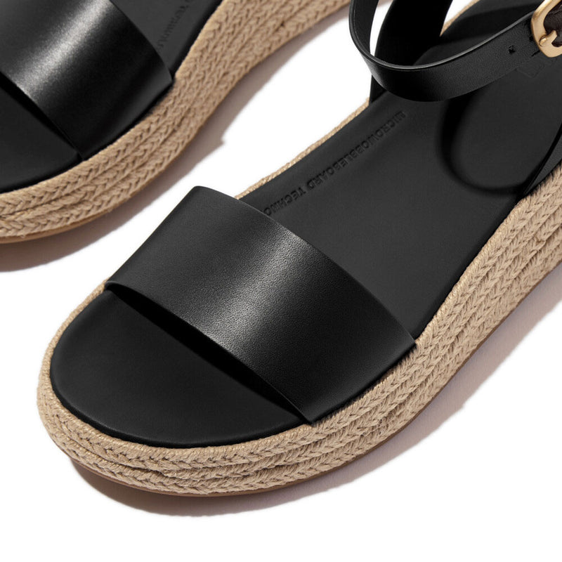 FitFlop F-Mode Espadrille Leather Flatform Ankle Strap Sandals - Black