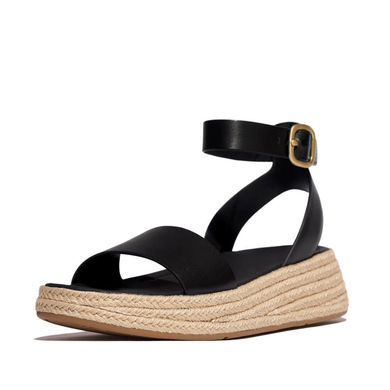 FitFlop F-Mode Espadrille Leather Flatform Ankle Strap Sandals - Black