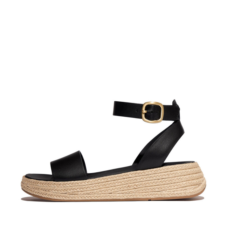 FitFlop F-Mode Espadrille Leather Flatform Ankle Strap Sandals - Black