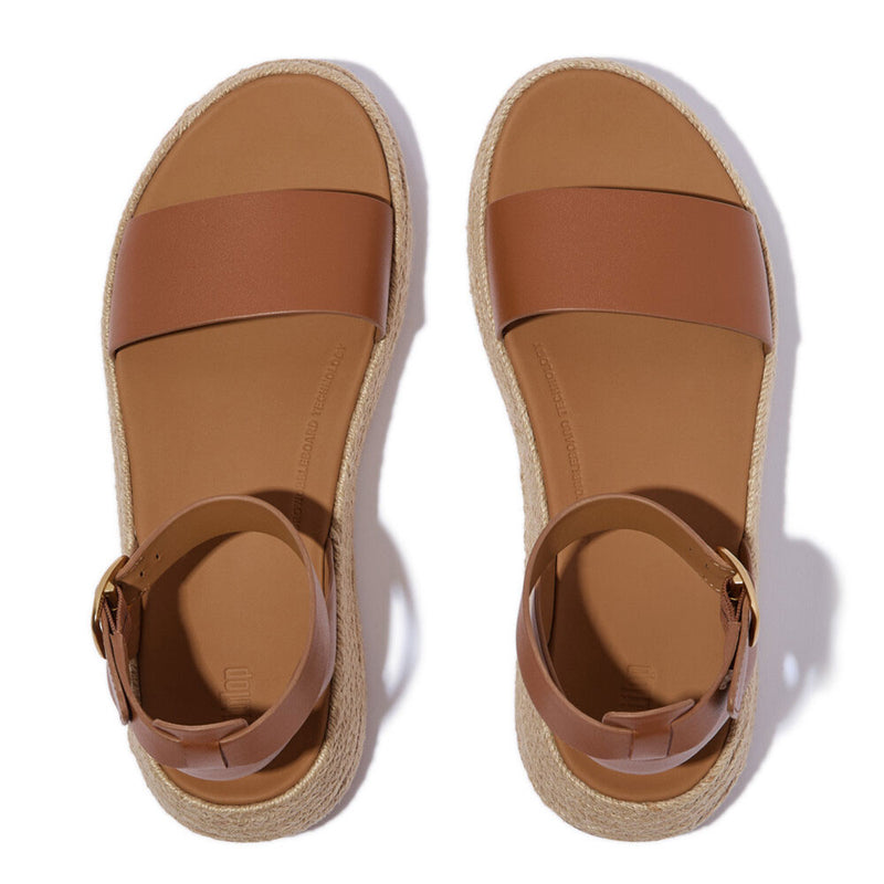 FitFlop F-Mode Espadrille Leather Flatform Ankle Strap Sandals - Deep Tan