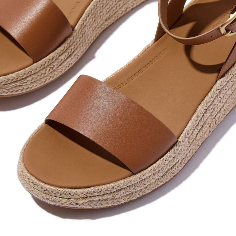 FitFlop F-Mode Espadrille Leather Flatform Ankle Strap Sandals - Deep Tan