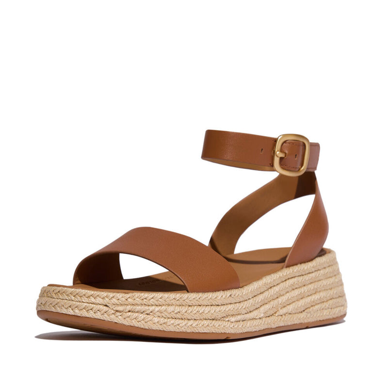 FitFlop F-Mode Espadrille Leather Flatform Ankle Strap Sandals - Deep Tan