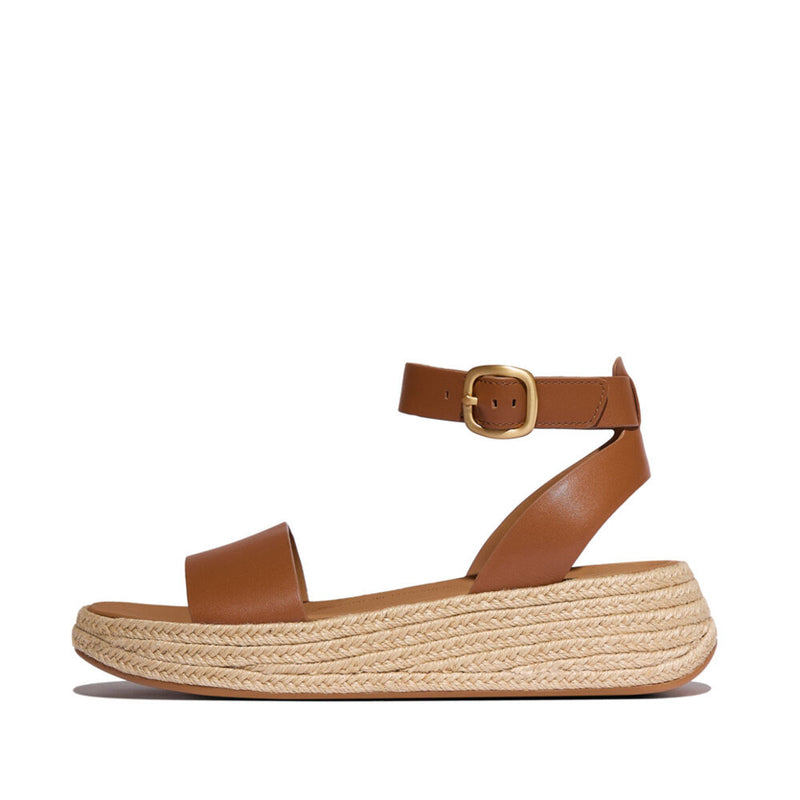 FitFlop F-Mode Espadrille Leather Flatform Ankle Strap Sandals - Deep Tan
