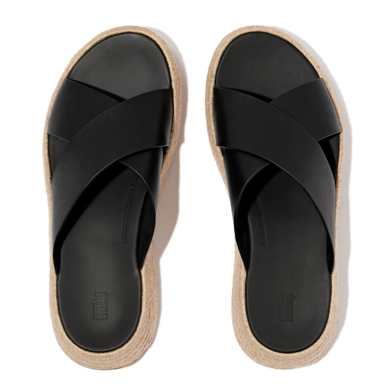 FitFlop F-Mode Espadrille Leather Flatform Sandals - Black