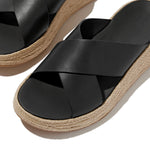 FitFlop F-Mode Espadrille Leather Flatform Sandals - Black