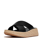 FitFlop F-Mode Espadrille Leather Flatform Sandals - Black