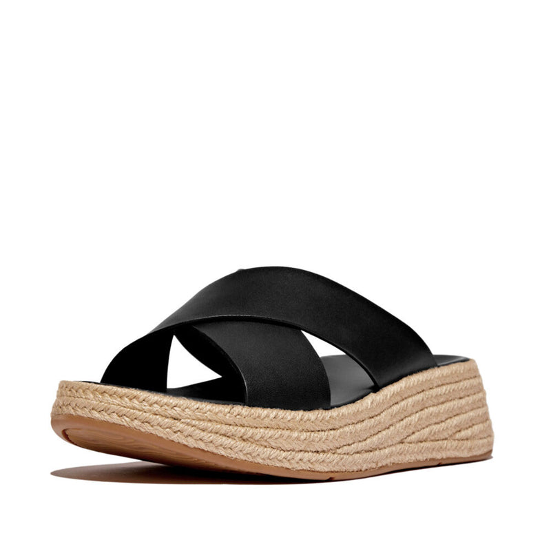 FitFlop F-Mode Espadrille Leather Flatform Sandals - Black