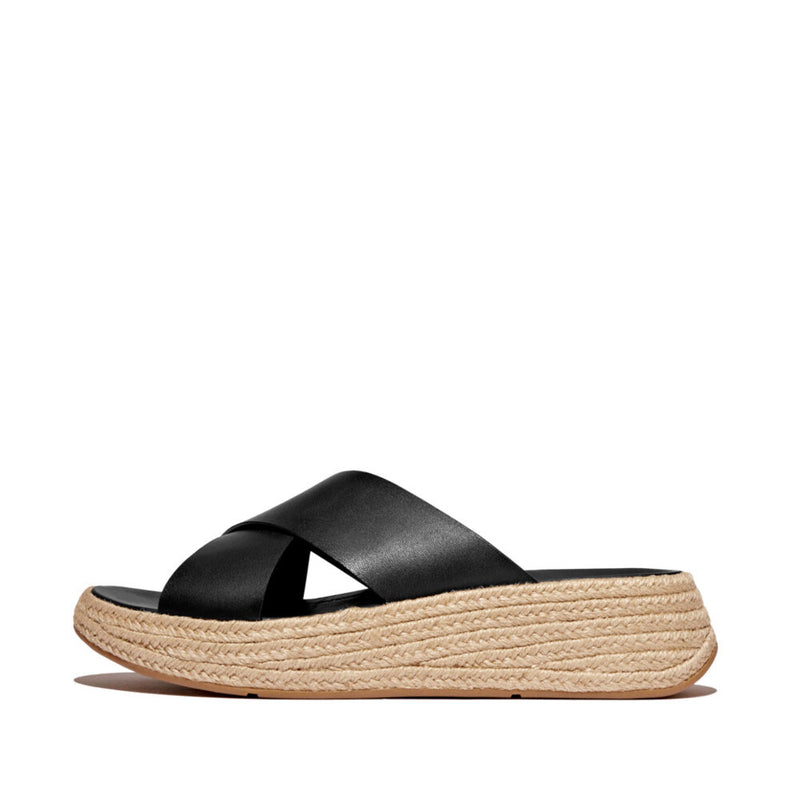 FitFlop F-Mode Espadrille Leather Flatform Sandals - Black