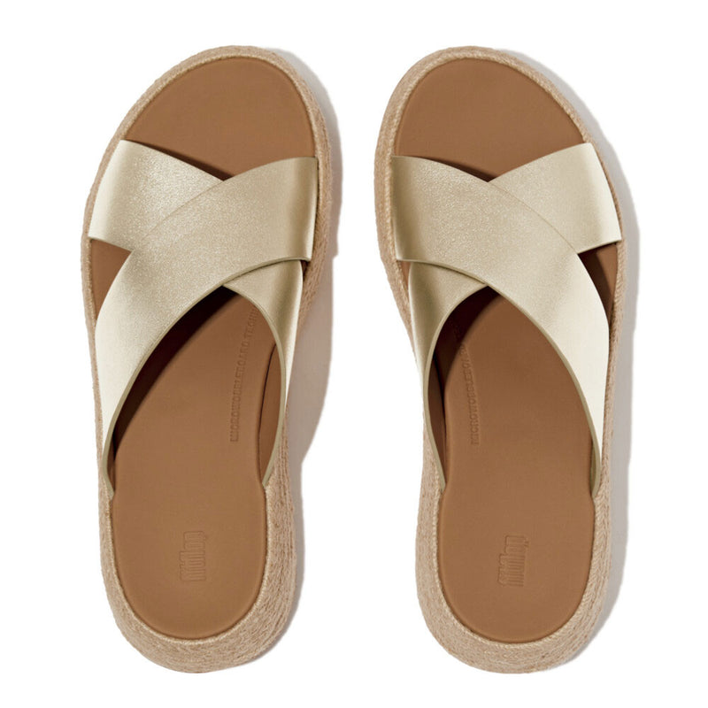 FitFlop F-Mode Espadrille Leather Flatform Sandals - Platino