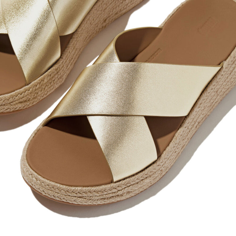 FitFlop F-Mode Espadrille Leather Flatform Sandals - Platino