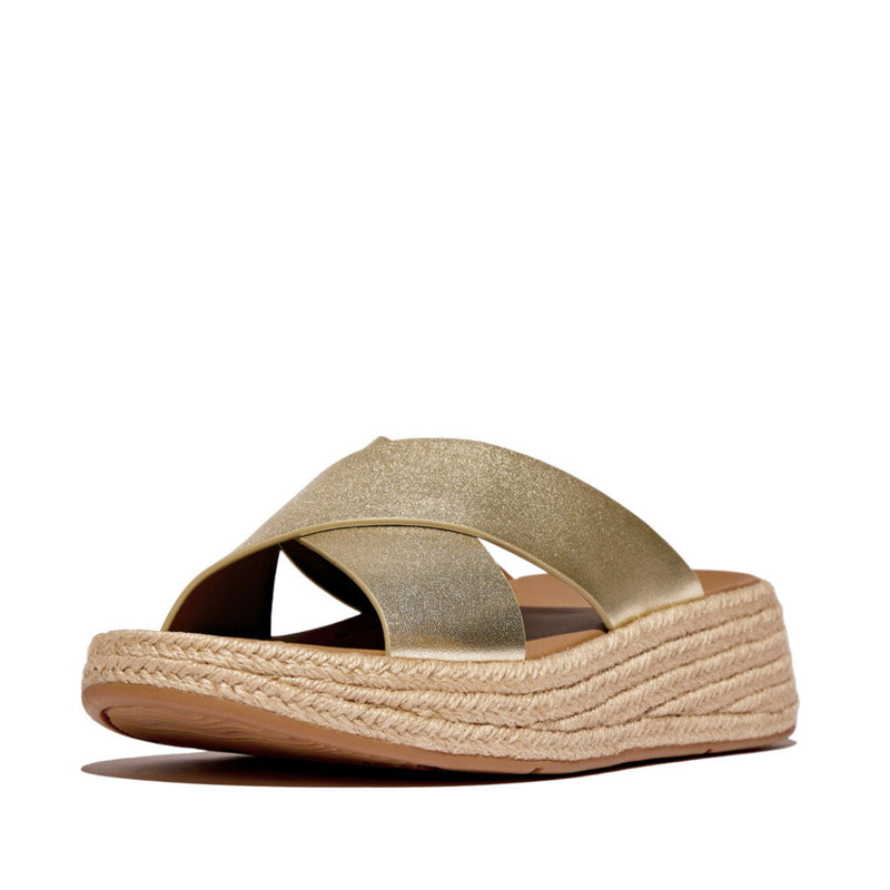 FitFlop F-Mode Espadrille Leather Flatform Sandals - Platino