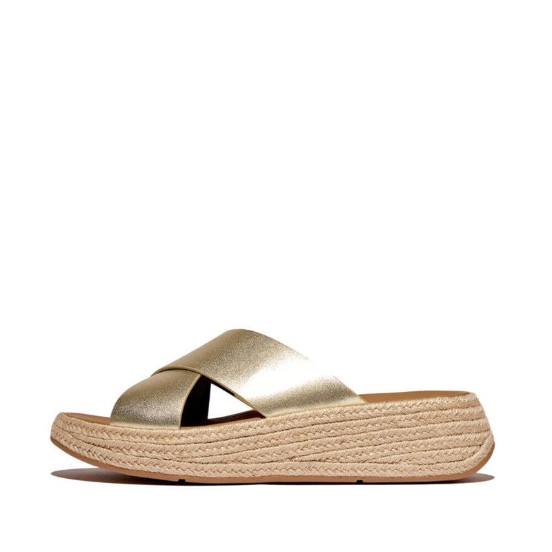 FitFlop F-Mode Espadrille Leather Flatform Sandals - Platino