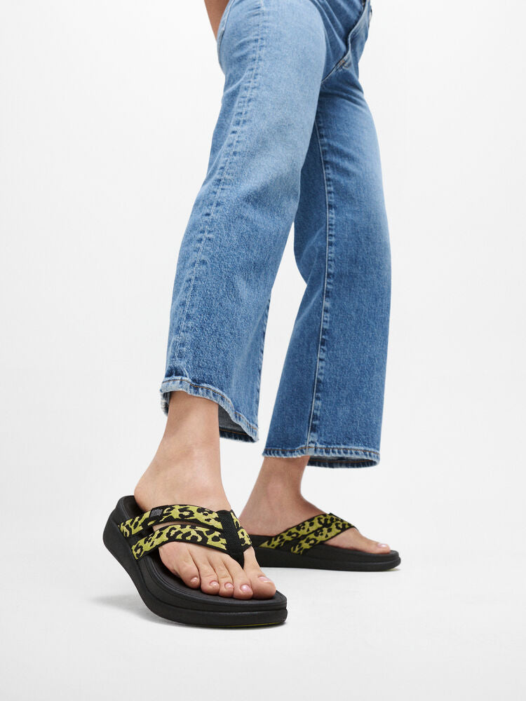 FitFlop F-Mode Go Leopard Webbing Strappy Sandals - Lemongrass Mix