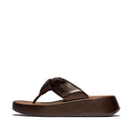 FitFlop F-Mode Knot Soft Leather Toe Post Flatform Sandals - Metallic Chocolate Brown