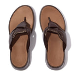 FitFlop F-Mode Knot Soft Leather Toe Post Flatform Sandals - Metallic Chocolate Brown