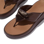 FitFlop F-Mode Knot Soft Leather Toe Post Flatform Sandals - Metallic Chocolate Brown