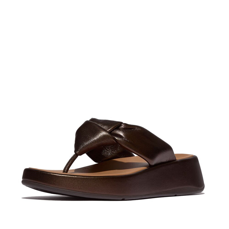 FitFlop F-Mode Knot Soft Leather Toe Post Flatform Sandals - Metallic Chocolate Brown