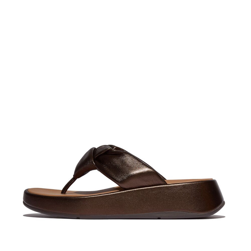 FitFlop F-Mode Knot Soft Leather Toe Post Flatform Sandals - Metallic Chocolate Brown