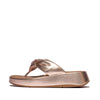 FitFlop F-Mode Knot Soft Leather Toe Post Flatform Sandals - Metallic Classic Beige