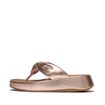 FitFlop F-Mode Knot Soft Leather Toe Post Flatform Sandals - Metallic Classic Beige