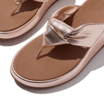 FitFlop F-Mode Knot Soft Leather Toe Post Flatform Sandals - Metallic Classic Beige