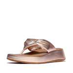 FitFlop F-Mode Knot Soft Leather Toe Post Flatform Sandals - Metallic Classic Beige