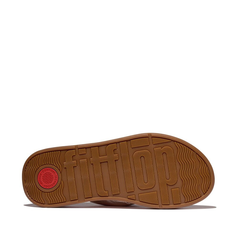 FitFlop F-Mode Knot Soft Leather Toe Post Flatform Sandals - Metallic Classic Beige