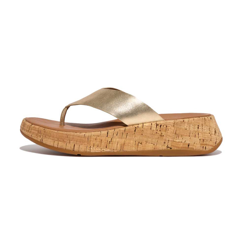 FitFlop F-Mode Leather Flatform Sandals - Platino