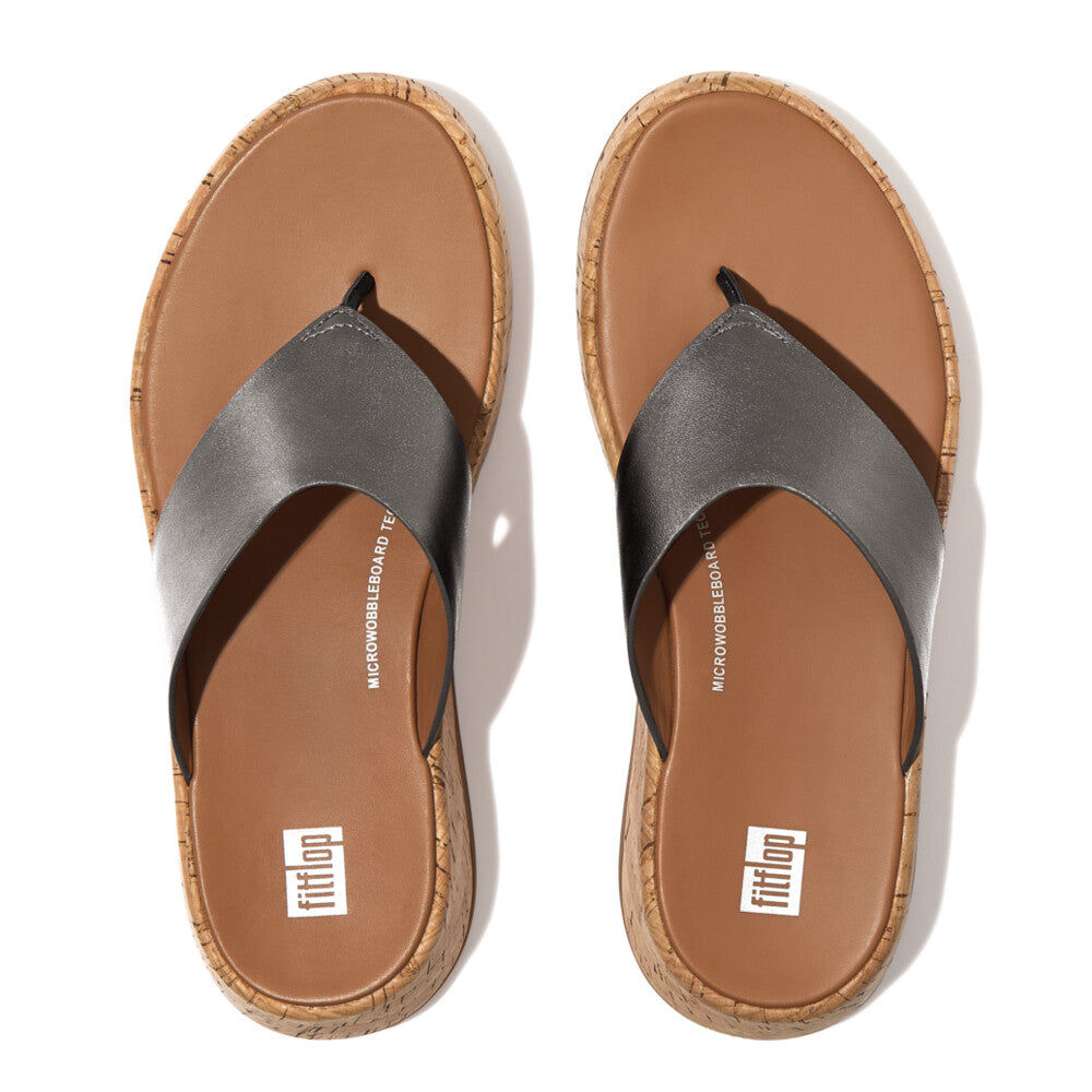 FitFlop F Mode Flatform Leather Sandals in Classic Pewter Mix