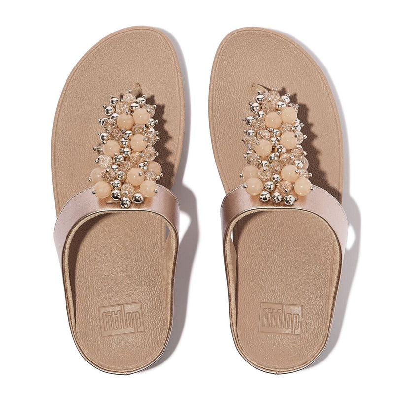 FitFlop Fino Bauble Bead Leather Sandals - Metallic Classic Beige