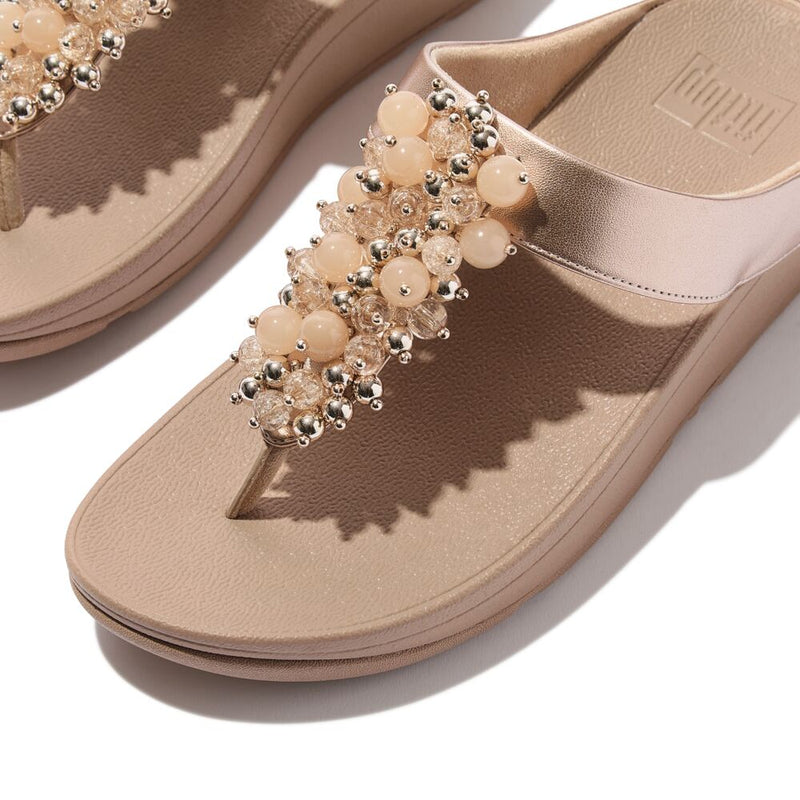 FitFlop Fino Bauble Bead Leather Sandals - Metallic Classic Beige