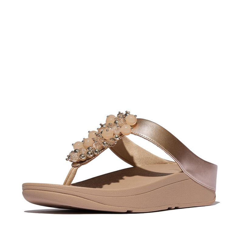 FitFlop Fino Bauble Bead Leather Sandals - Metallic Classic Beige