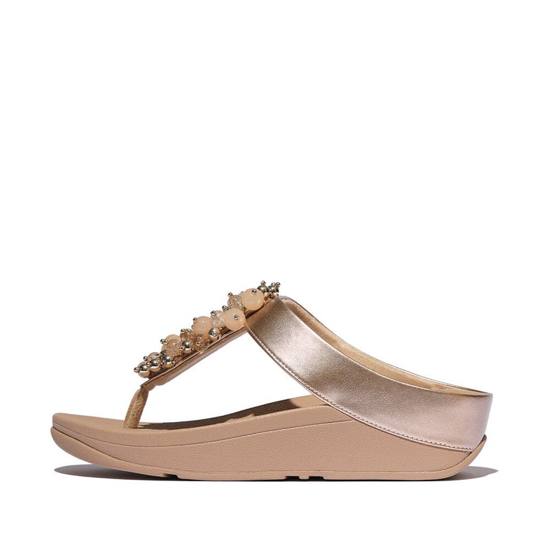FitFlop Fino Bauble Bead Leather Sandals - Metallic Classic Beige