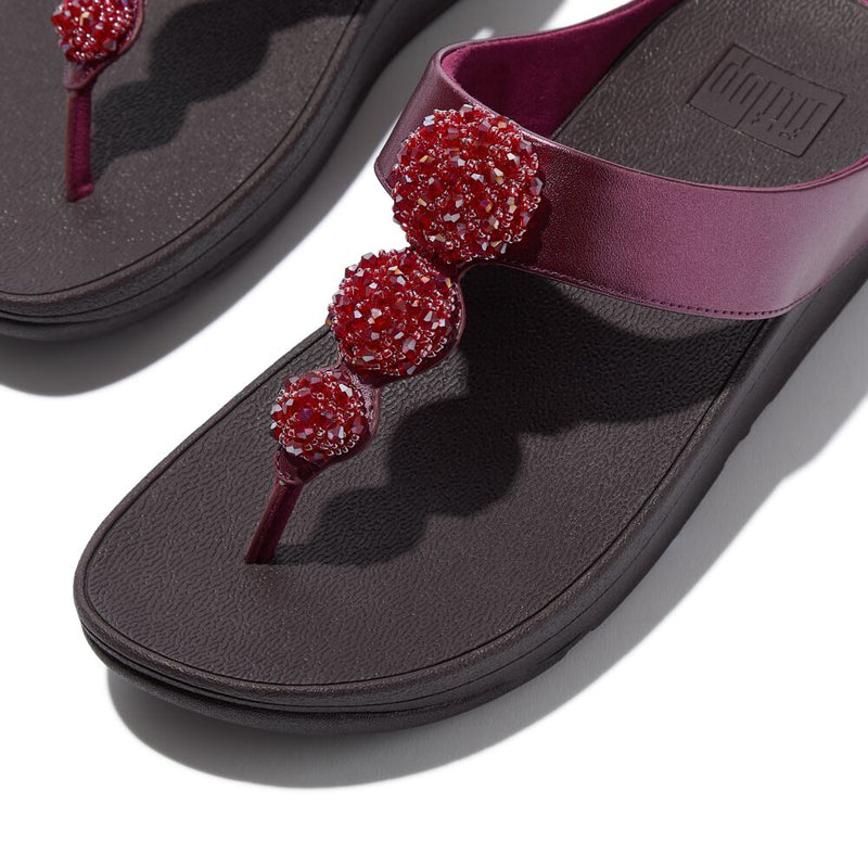 FitFlop Fino Beadie Button Metallic Sandals - Metallic Ruby