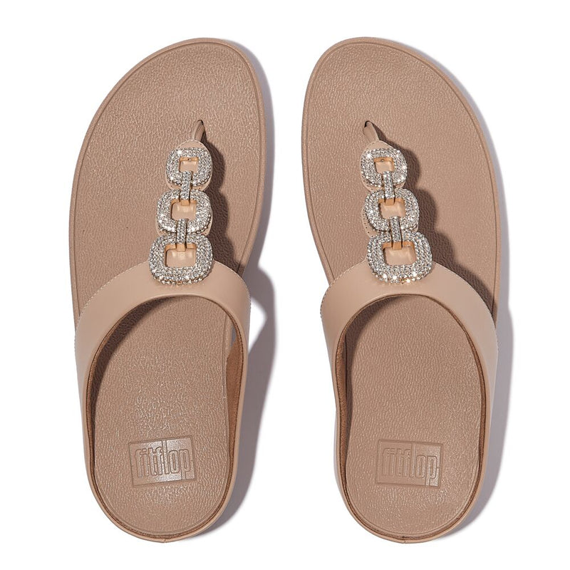 FitFlop Fino Crystal Chain Leather Sandals - Classic Beige
